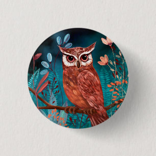 Hand-illustrated owl by the artist - Boho Nature 3 Cm Round Badge