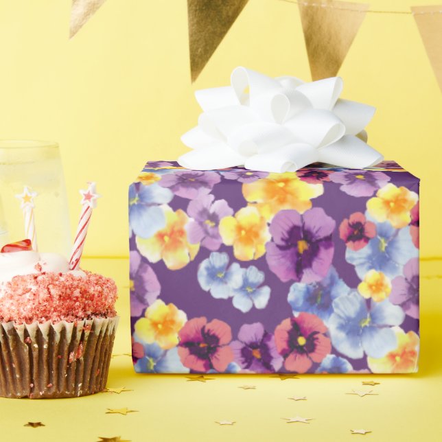 Hand-Illustrated Pansy Pattern Elegant Boho Floral Wrapping Paper (Birthday Party)