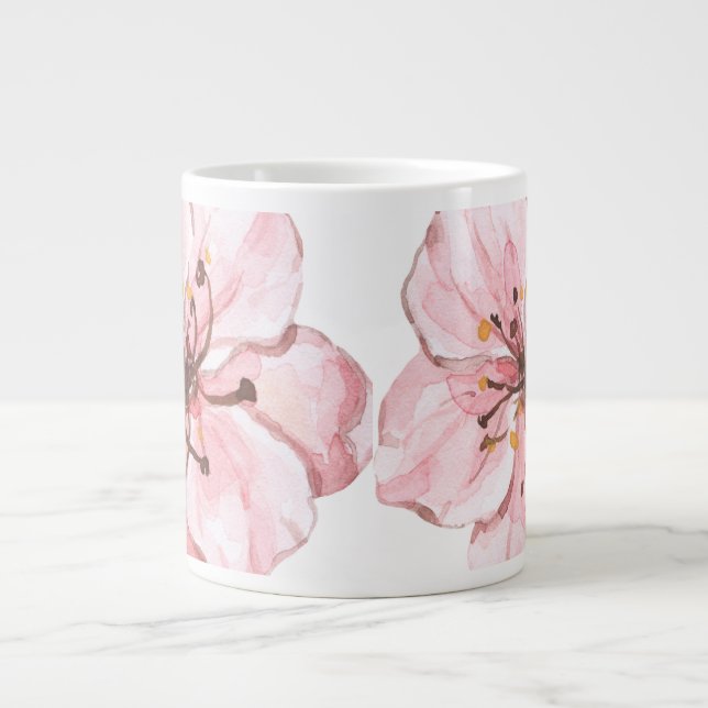 Hand Illustrated Pink Cherry Blossom  Large Coffee Mug (Front)