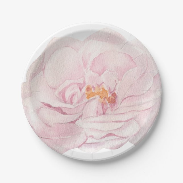 Hand Illustrated Pink Peony  Paper Plate (Front)