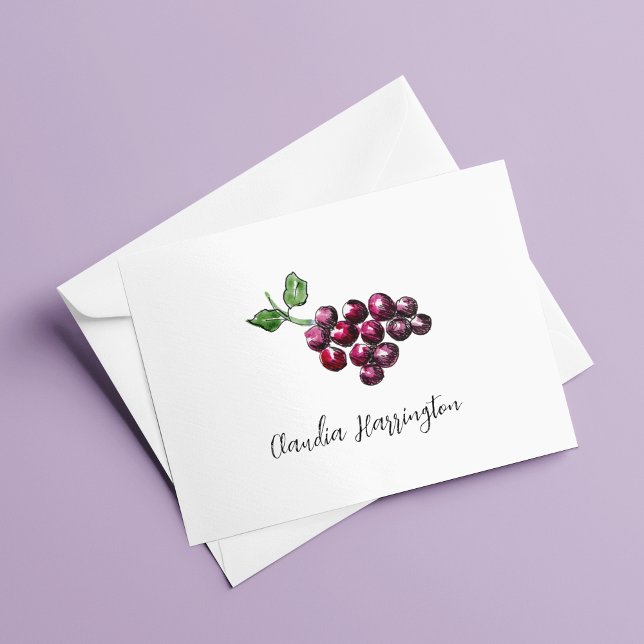 Hand-Illustrated Purple Grapes Red Wine-Themed Note Card (Catching up with friends if fun with these elegant, hand-illustrated purple grapes note cards.)
