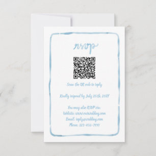 Hand Illustrated Simple Frame Light Blue QR Code RSVP Card