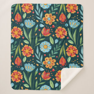 Hand-Illustrated Watercolor Flower Pattern Sherpa Blanket