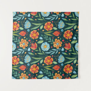 Hand-Illustrated Watercolor Flower Pattern Tapestry