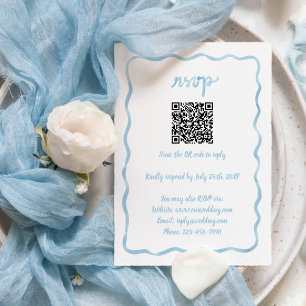 Hand Illustrated Wavy Frame Light Blue QR Code RSVP Card