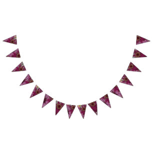 Hand illustrated Zinnia floral bunting banner