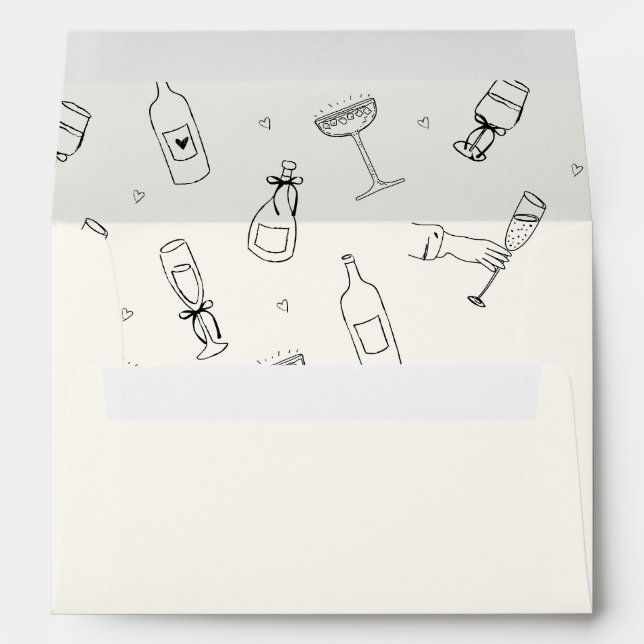Hand-illustratrated Champagne Aesthetic Wedding Envelope (Back (Bottom))
