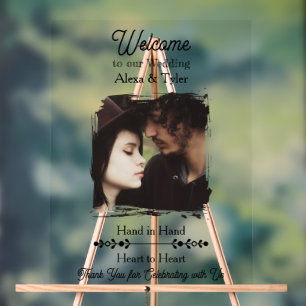 Hand in Hand, Heart to Heart Photo Wedding Acrylic Sign