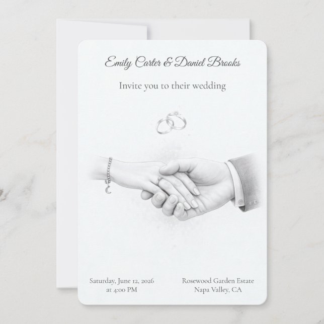 Hand in Hand Romantic Minimalist Wedding Invitation (Front)