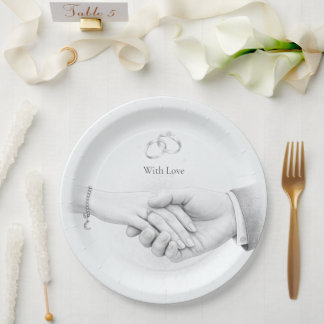 Hand in Hand Romantic Minimalist Wedding Paper Plate