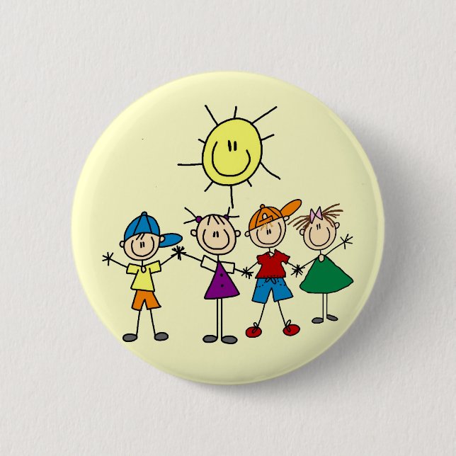 Hand in Hand Stick Figure Kids Tshirts and Gifts 6 Cm Round Badge (Front)