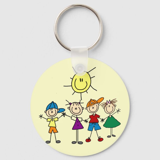 Hand in Hand Stick Figure Kids Tshirts and Gifts Key Ring (Front)