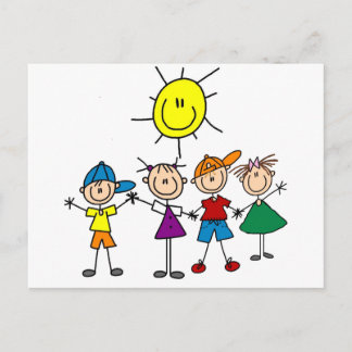 Hand in Hand Stick Figure Kids Tshirts and Gifts Postcard
