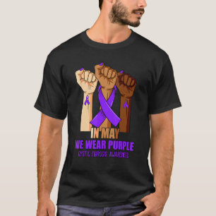 Hand In May We Wear Purple Cystic Fibrosis Awarene T-Shirt