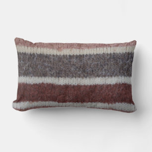 hand knitted brown and biege striped design lumbar cushion