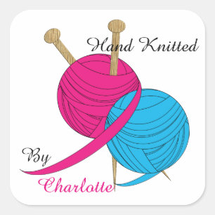 Hand Knitted Personalised Square Sticker