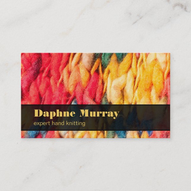 Hand Knitting Bright Coloured Handspun Yarn Business Card (Front)