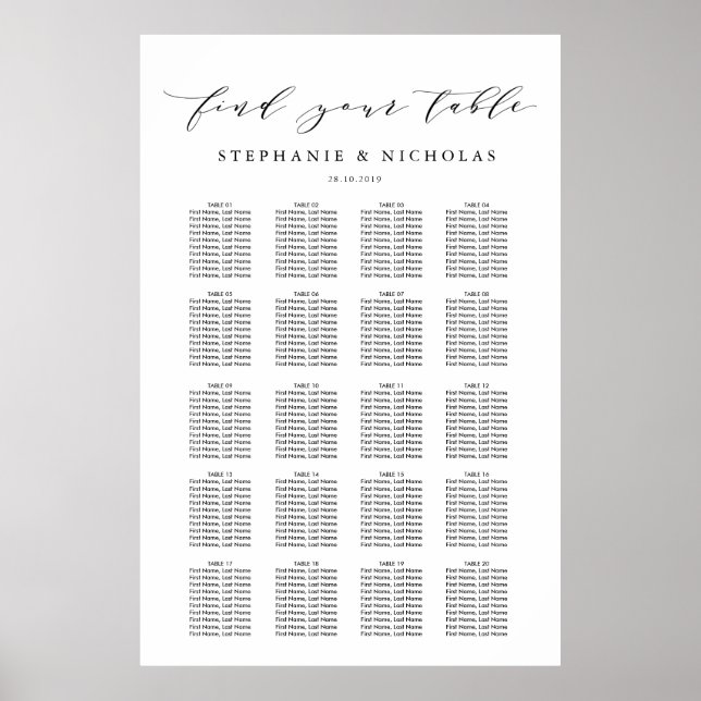 Hand Letter Chic Wedding Seating Chart (Front)