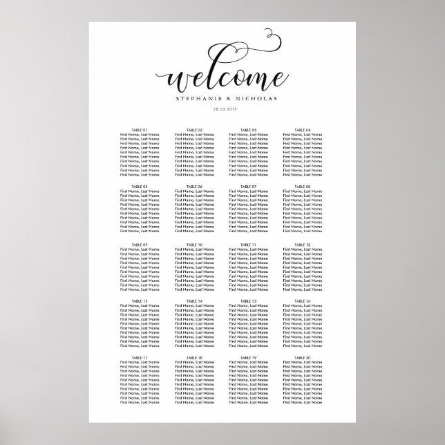 Hand Letter Chic Wedding Seating Chart (Front)