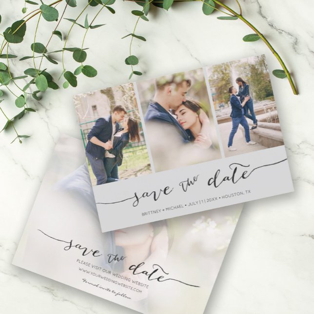 Hand Lettered 3 Image Light Gray Save The Date (Creator Uploaded)