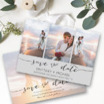 Hand Lettered 3 Image Light Grey Save The Date<br><div class="desc">Pick the best pictures from your engagement shoot or your favorite pictures of the two of you for this perfect save the date. The words save the date are handwritten to give a personal feel to the card. The front has 3 images and the back has a large image with...</div>