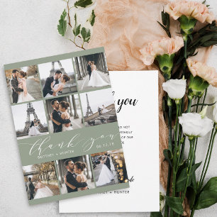 Hand Lettered 9 Photo Collage Sage Green Thank You Card
