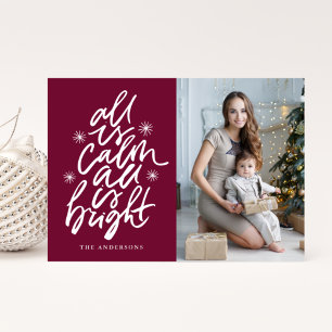 Hand-Lettered All Is Calm All Is Bright Photo Holiday Card