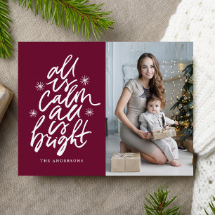 Hand-Lettered All Is Calm All Is Bright Photo Holiday Postcard
