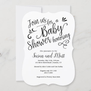 Hand Lettered Baby Shower Script Typography Invitation