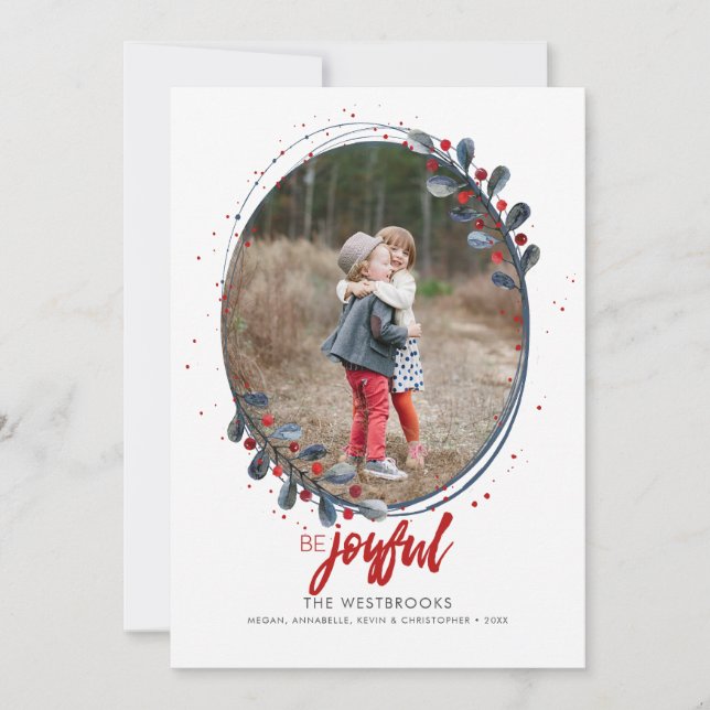 Hand Lettered Be Joyful Holiday Photo (Front)