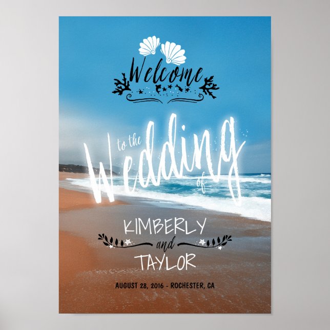 Hand Lettered Beach Wedding Welcome Sign Poster (Front)
