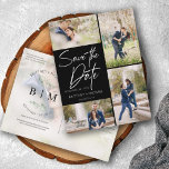 Hand Lettered Black Collage Save The Date Announcement Postcard<br><div class="desc">Introducing our Hand Lettered Photo Collage Save The Date Announcement Postcards. These postcards are not merely an announcement, they are an expression of your story, the first chapter to the event you've dreamed about. Celebrate your special moment with this extraordinary piece of art, stirring anticipation in every recipient. The Hand...</div>