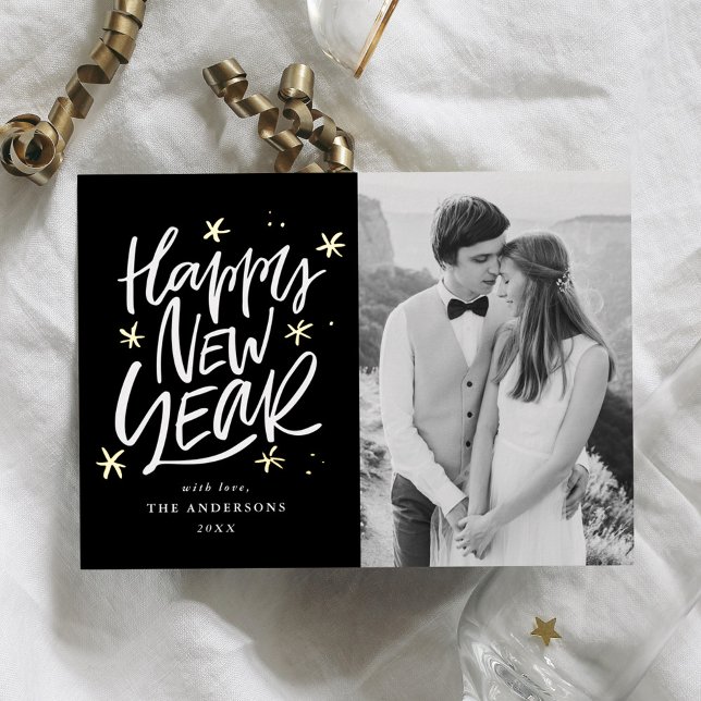 Hand-Lettered Black & Gold Happy New Year Photo (Creator Uploaded)