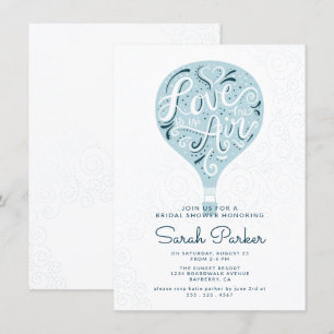 Hand Lettered Blue Hot Air Balloon Bridal Shower Invitation