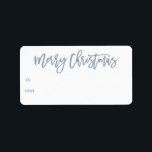 Hand Lettered Blue Merry Christmas Script Gift Label<br><div class="desc">Hand lettered Merry Christmas script in festive dusty blue,  holiday gift labels. Features matching blue color To and From on white background.</div>