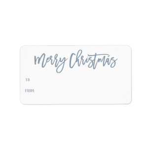 Hand Lettered Blue Merry Christmas Script Gift Label