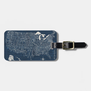 Hand Lettered Blue USA Map Luggage Tag