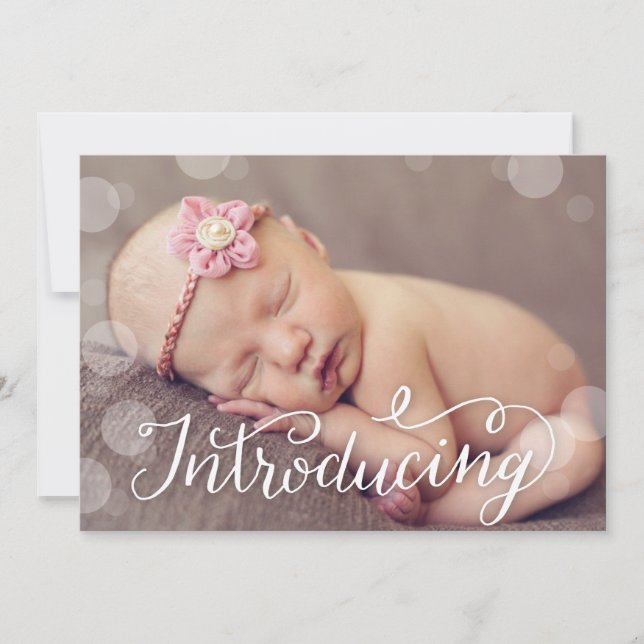 Hand Lettered Bubble Dot Photo Birth Announcement (Front)