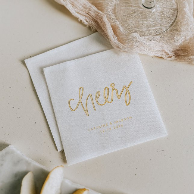 Hand-Lettered Cheers Personalised Foil Napkins (Hand-Lettered Cheers Personalized Foil Napkins)