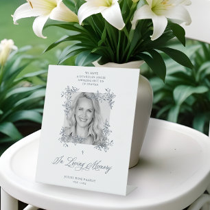 Hand Lettered Chic Flourish Grey Photo Memorial Pedestal Sign