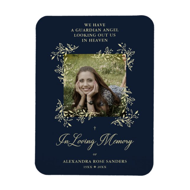 Hand Lettered Chic Flourish Navy Wedding Memorial Magnet (Vertical)