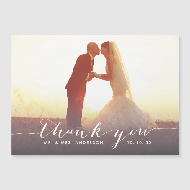 Hand Lettered Chic Script Photo Wedding Thank You (Front)