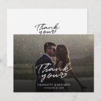 Hand-Lettered Couples Wedding Photo Thank You Card
