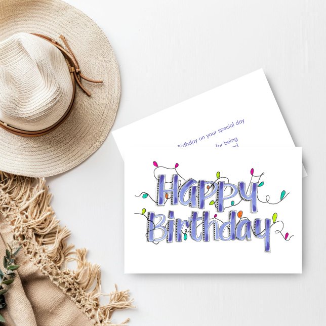 Hand Lettered Dusty Blue Happy Birthday Card  (Dusty Blue Hand Lettered Happy Birthday Card)