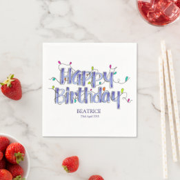 Hand Lettered Dusty Blue Happy Birthday  Napkin