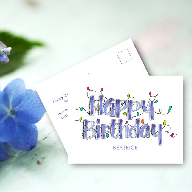 Hand Lettered Dusty Blue Happy Birthday POstcard (Happy Birthday Dusty Blue Post Card)