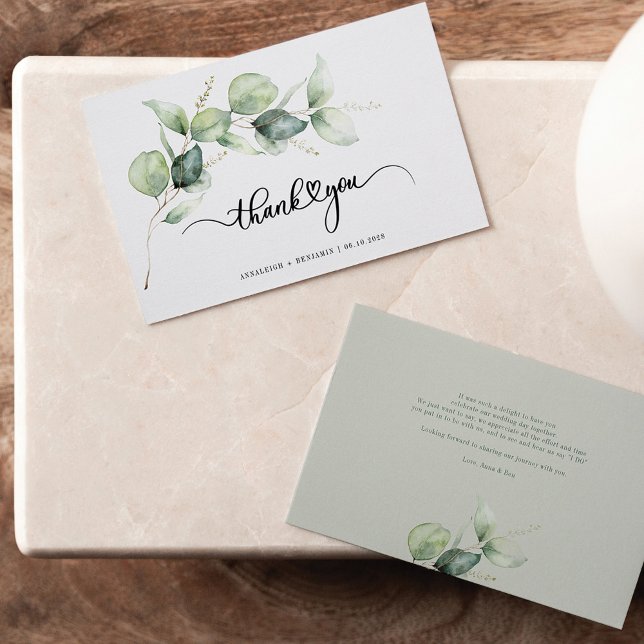 Hand-Lettered Eucalyptus Wedding Thank You Card (Eucalyptus Botanical Script Wedding Thank You Note Card)