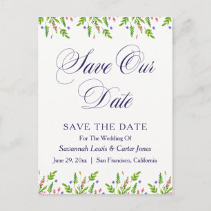 Hand Lettered Floral "Save The Date" Postcard