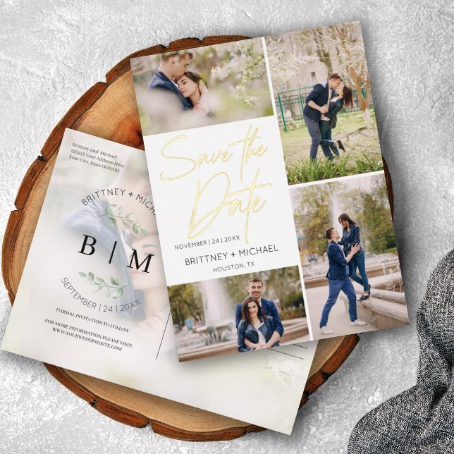 Hand Lettered Foil Collage Save The Date Invitation Postcard (Creator Uploaded)