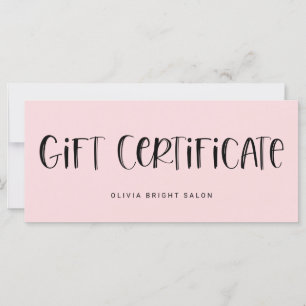 Hand Lettered Font Pale Pink Gift Certificate